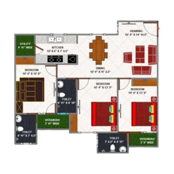 2 BHK Floor Plan