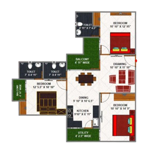 3 BHK Floor Plan